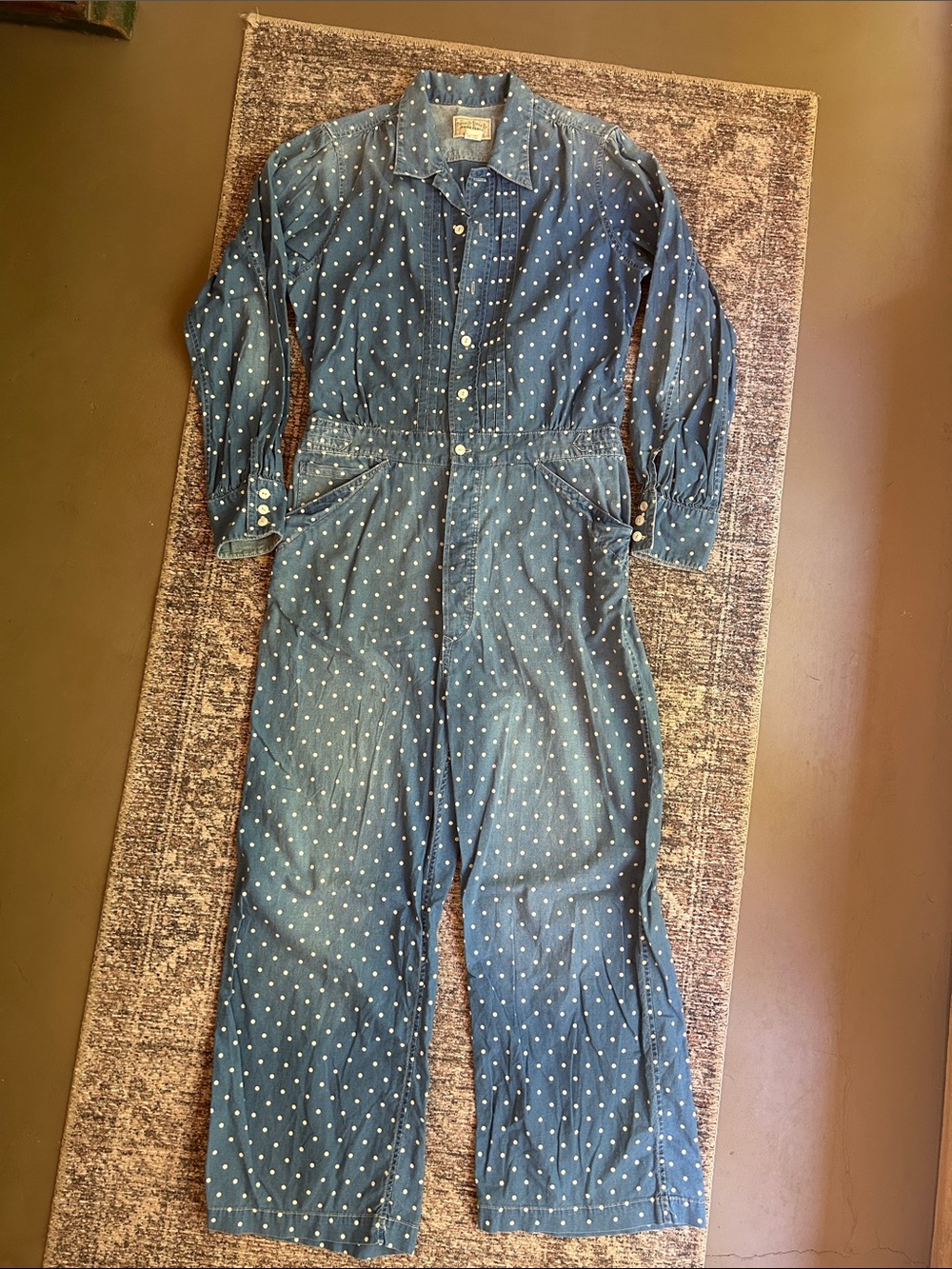 RRL Rare Indigo Chambray Polka Dot Jumpsuit Coverall Blue 4 L Ralph Lauren